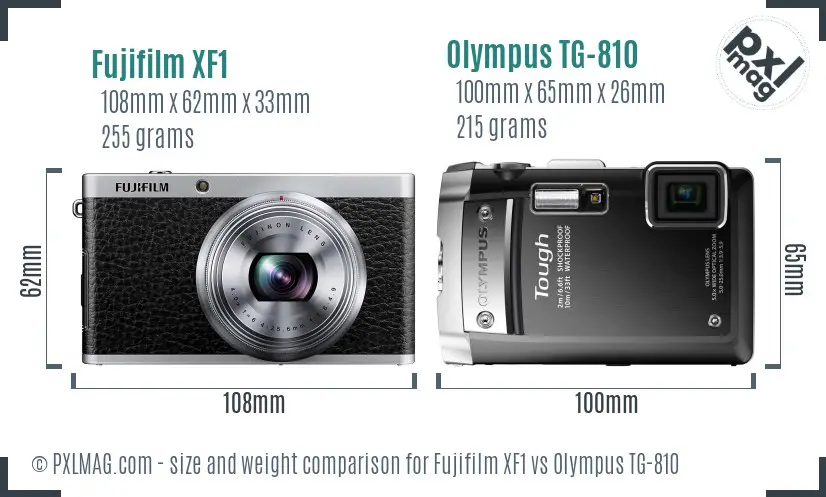 Fujifilm XF1 vs Olympus TG-810 size comparison