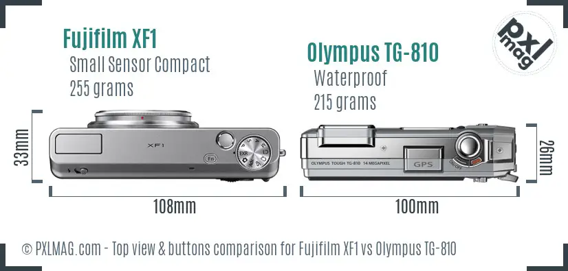 Fujifilm XF1 vs Olympus TG-810 top view buttons comparison