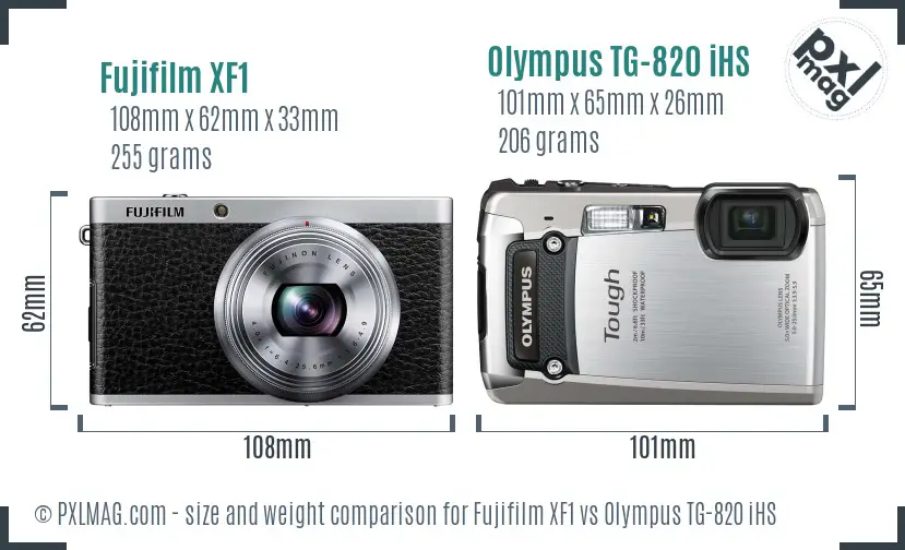 Fujifilm XF1 vs Olympus TG-820 iHS size comparison Fujifilm XF1 vs Olympus TG-820 iHS size comparison