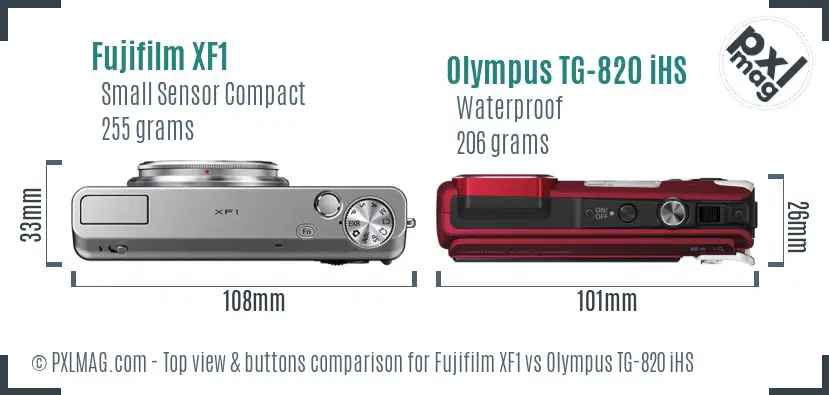 Fujifilm XF1 vs Olympus TG-820 iHS top view buttons comparison Fujifilm XF1 vs Olympus TG-820 iHS top view buttons comparison