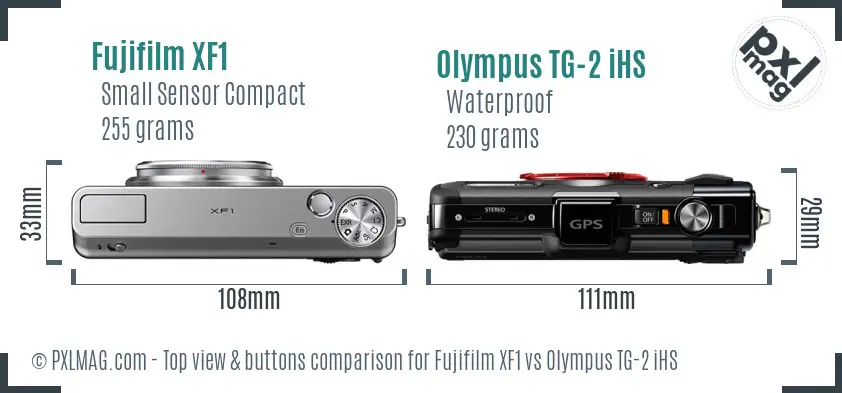 Fujifilm XF1 vs Olympus TG-2 iHS top view buttons comparison