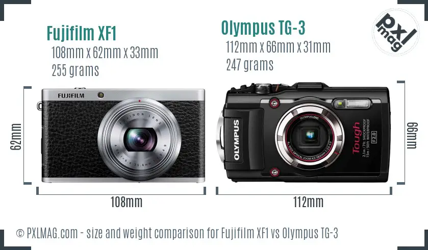 Fujifilm XF1 vs Olympus TG-3 size comparison