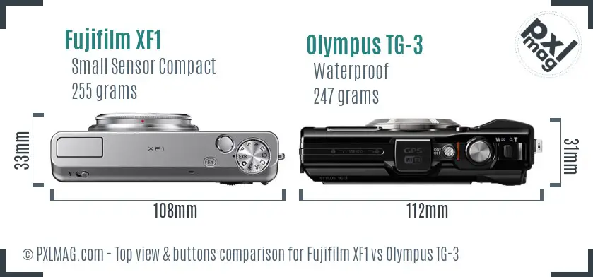 Fujifilm XF1 vs Olympus TG-3 top view buttons comparison