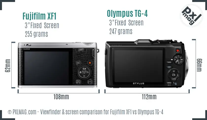 Fujifilm XF1 vs Olympus TG-4 Screen and Viewfinder comparison