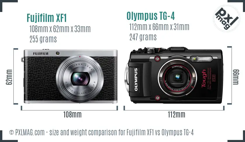 Fujifilm XF1 vs Olympus TG-4 size comparison
