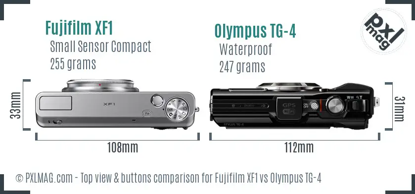 Fujifilm XF1 vs Olympus TG-4 top view buttons comparison