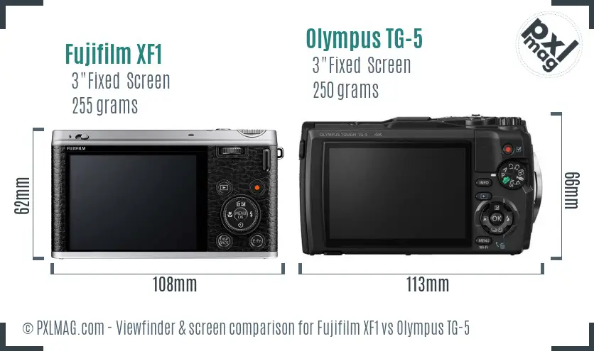 Fujifilm XF1 vs Olympus TG-5 Screen and Viewfinder comparison