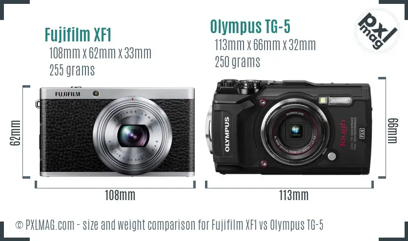 Fujifilm XF1 vs Olympus TG-5 size comparison