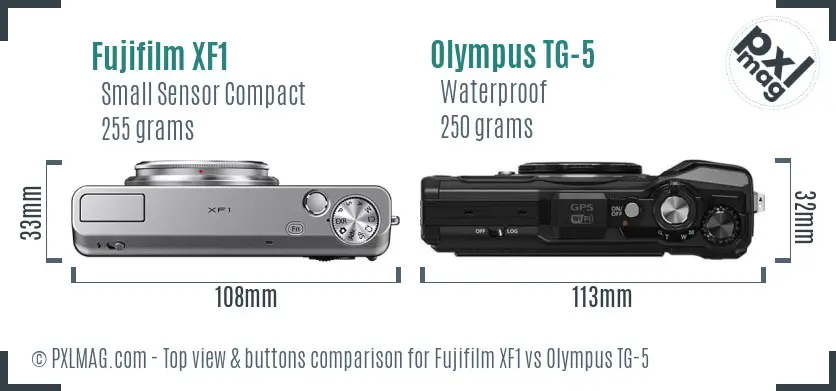 Fujifilm XF1 vs Olympus TG-5 top view buttons comparison