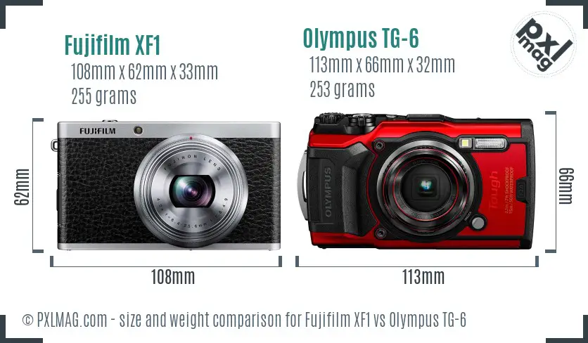 Fujifilm XF1 vs Olympus TG-6 size comparison