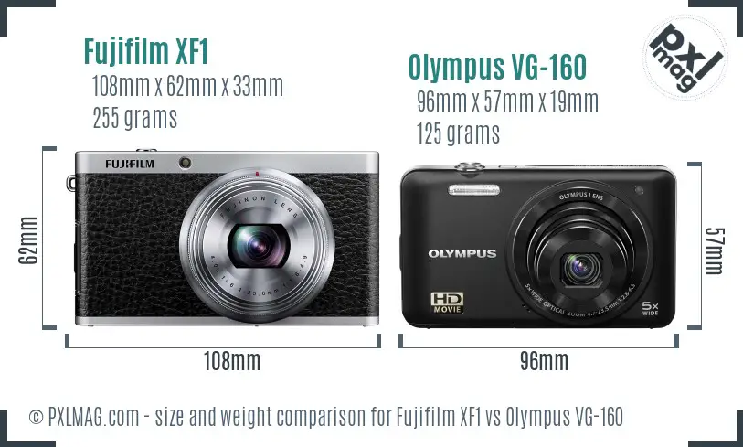 Fujifilm XF1 vs Olympus VG-160 size comparison Fujifilm XF1 vs Olympus VG-160 size comparison