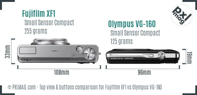 Fujifilm XF1 vs Olympus VG-160 top view buttons comparison Fujifilm XF1 vs Olympus VG-160 top view buttons comparison
