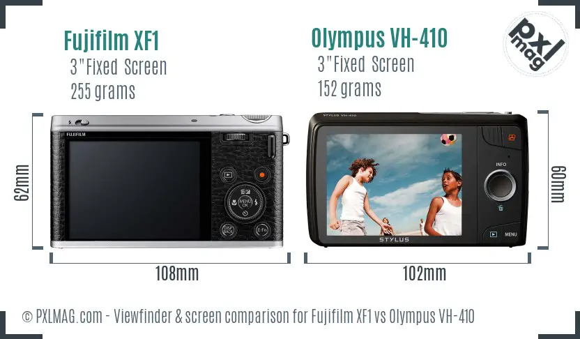 Fujifilm XF1 vs Olympus VH-410 Screen and Viewfinder comparison
