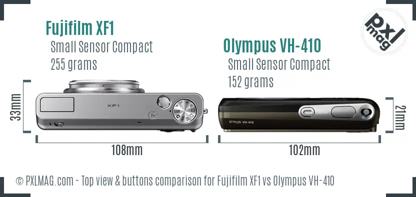 Fujifilm XF1 vs Olympus VH-410 top view buttons comparison