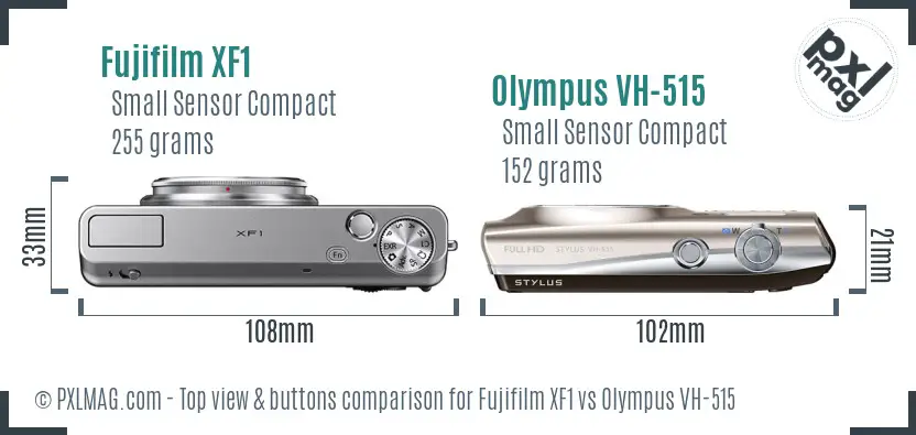 Fujifilm XF1 vs Olympus VH-515 top view buttons comparison