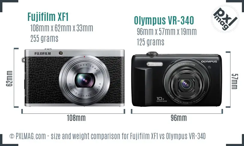 Fujifilm XF1 vs Olympus VR-340 size comparison