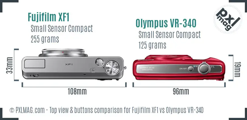 Fujifilm XF1 vs Olympus VR-340 top view buttons comparison