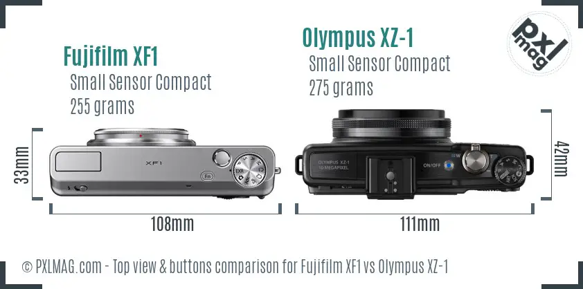 Fujifilm XF1 vs Olympus XZ-1 top view buttons comparison