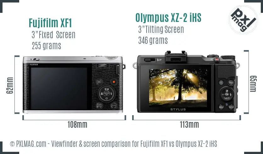 Fujifilm XF1 vs Olympus XZ-2 iHS Screen and Viewfinder comparison