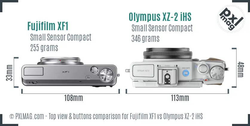 Fujifilm XF1 vs Olympus XZ-2 iHS top view buttons comparison