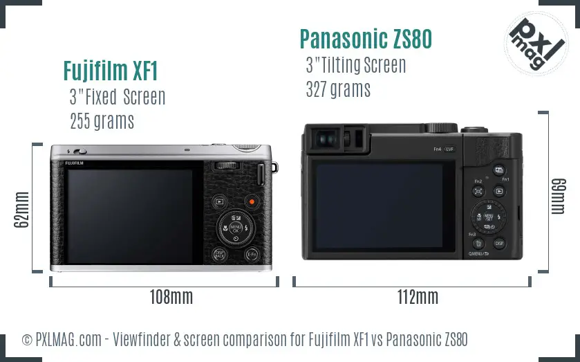 Fujifilm XF1 vs Panasonic ZS80 Screen and Viewfinder comparison