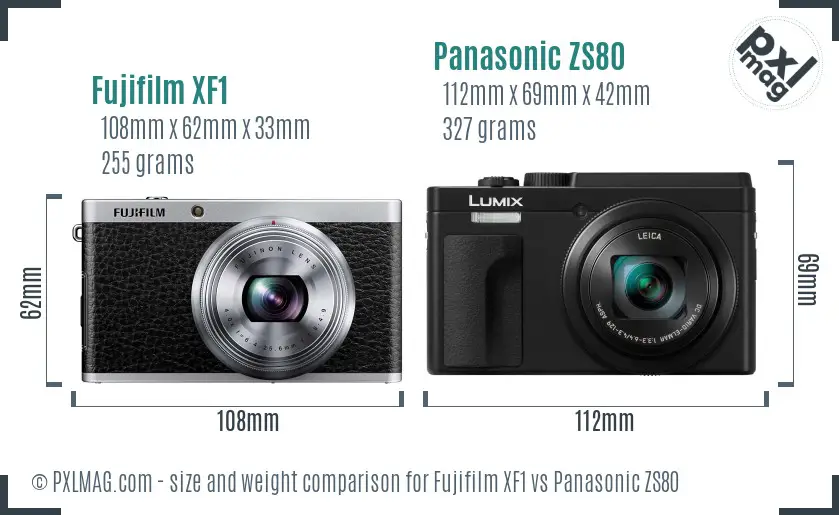 Fujifilm XF1 vs Panasonic ZS80 size comparison