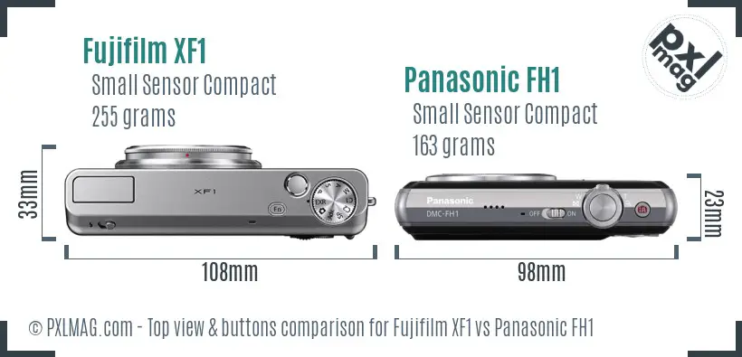 Fujifilm XF1 vs Panasonic FH1 top view buttons comparison