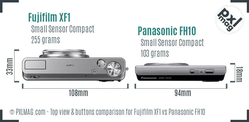 Fujifilm XF1 vs Panasonic FH10 top view buttons comparison Fujifilm XF1 vs Panasonic FH10 top view buttons comparison