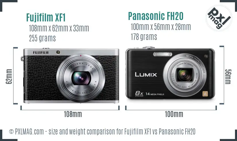 Fujifilm XF1 vs Panasonic FH20 size comparison