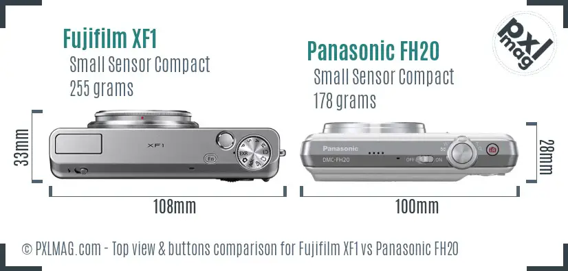 Fujifilm XF1 vs Panasonic FH20 top view buttons comparison