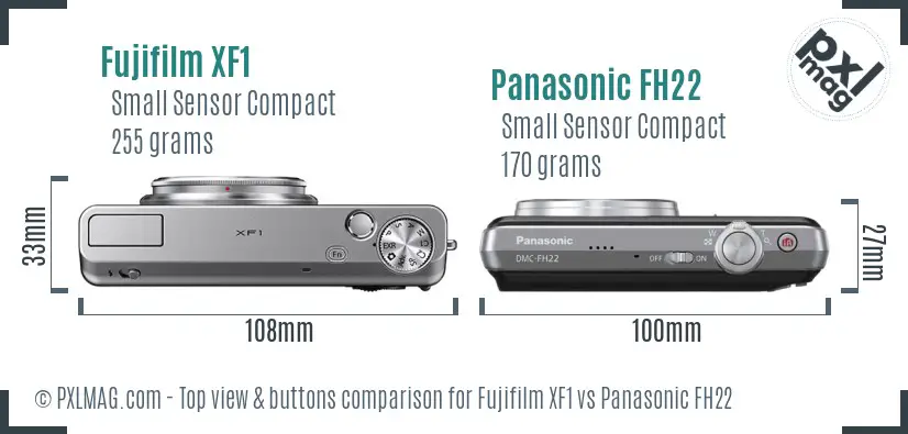 Fujifilm XF1 vs Panasonic FH22 top view buttons comparison Fujifilm XF1 vs Panasonic FH22 top view buttons comparison