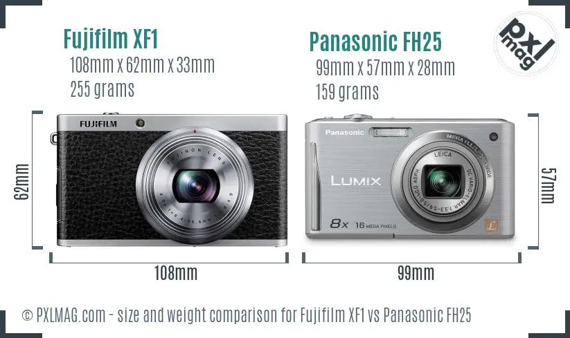 Fujifilm XF1 vs Panasonic FH25 size comparison