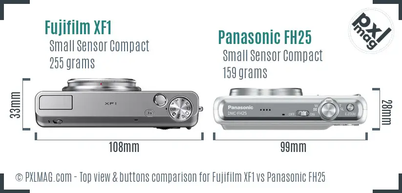 Fujifilm XF1 vs Panasonic FH25 top view buttons comparison