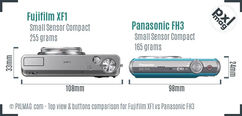 Fujifilm XF1 vs Panasonic FH3 top view buttons comparison