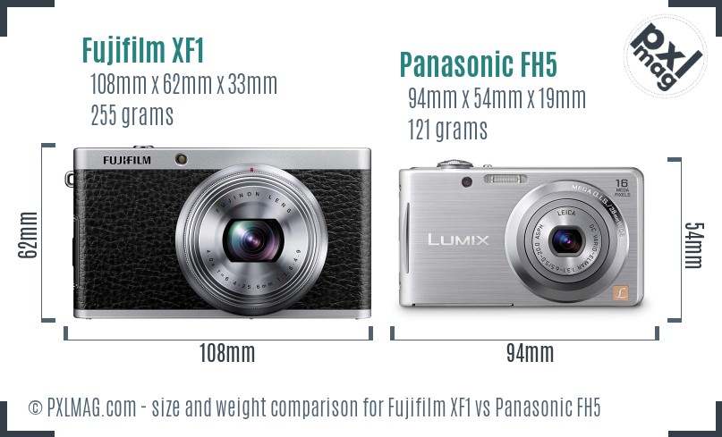 Fujifilm XF1 vs Panasonic FH5 size comparison