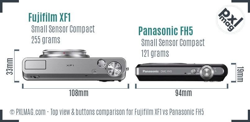 Fujifilm XF1 vs Panasonic FH5 top view buttons comparison