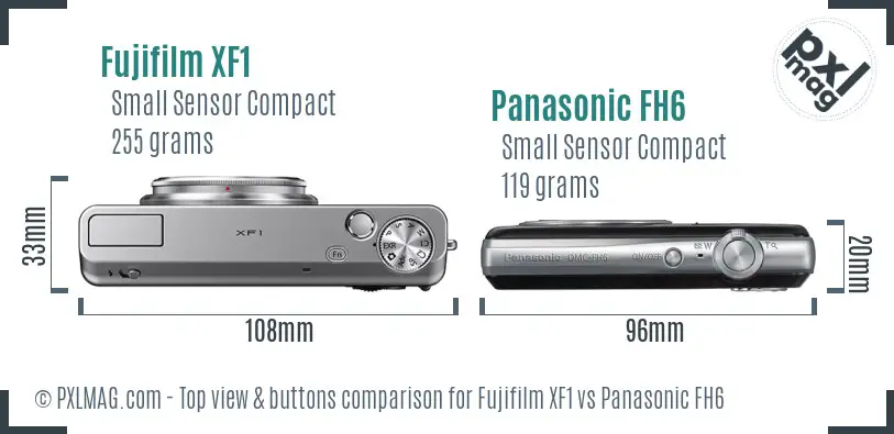 Fujifilm XF1 vs Panasonic FH6 top view buttons comparison Fujifilm XF1 vs Panasonic FH6 top view buttons comparison