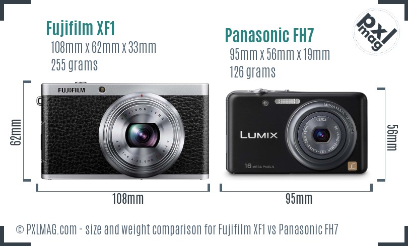 Fujifilm XF1 vs Panasonic FH7 size comparison