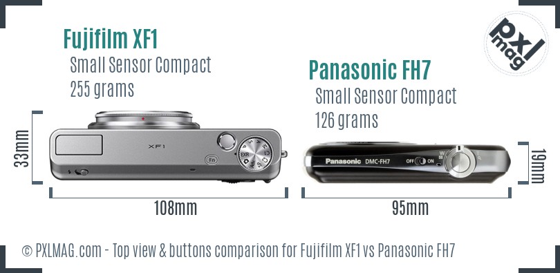 Fujifilm XF1 vs Panasonic FH7 top view buttons comparison