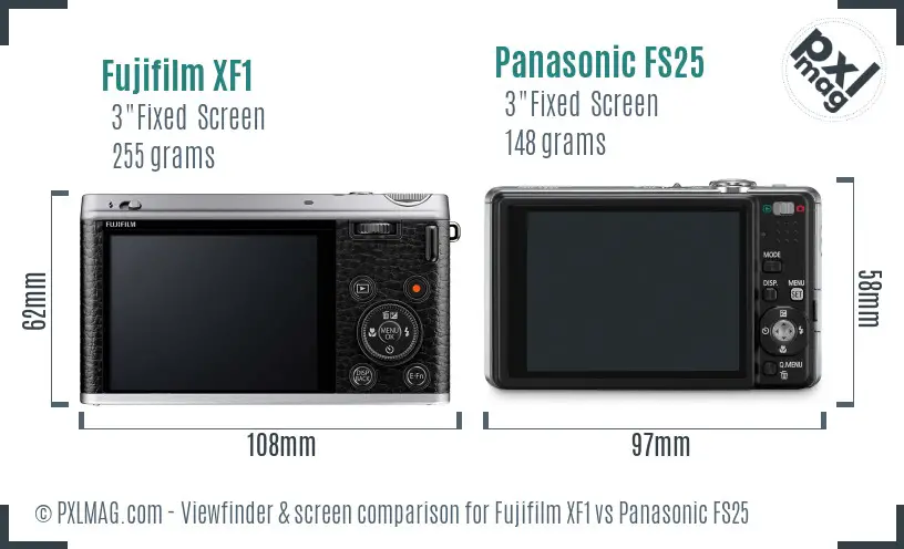 Fujifilm XF1 vs Panasonic FS25 Screen and Viewfinder comparison
