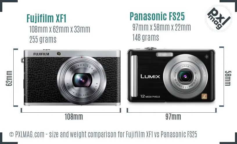 Fujifilm XF1 vs Panasonic FS25 size comparison