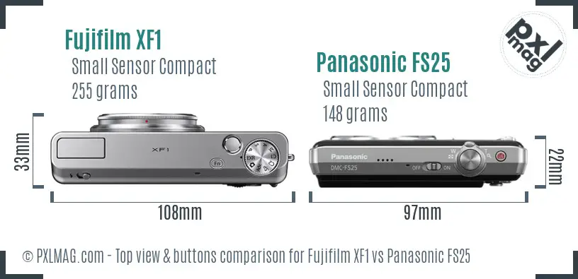 Fujifilm XF1 vs Panasonic FS25 top view buttons comparison