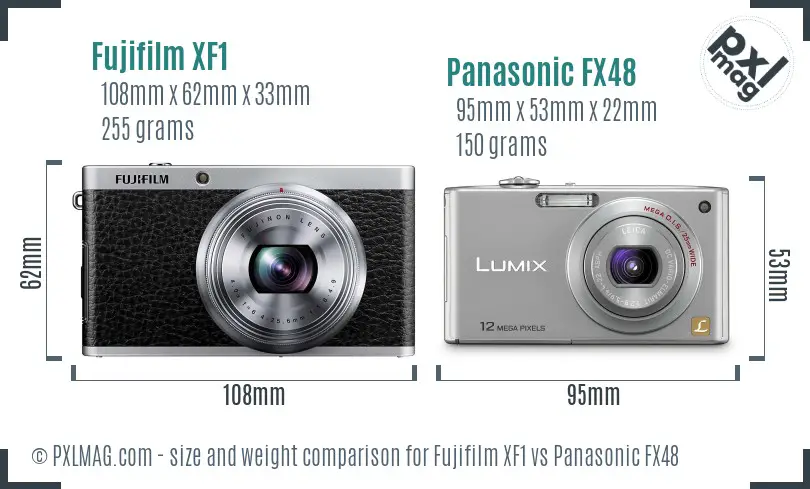 Fujifilm XF1 vs Panasonic FX48 size comparison