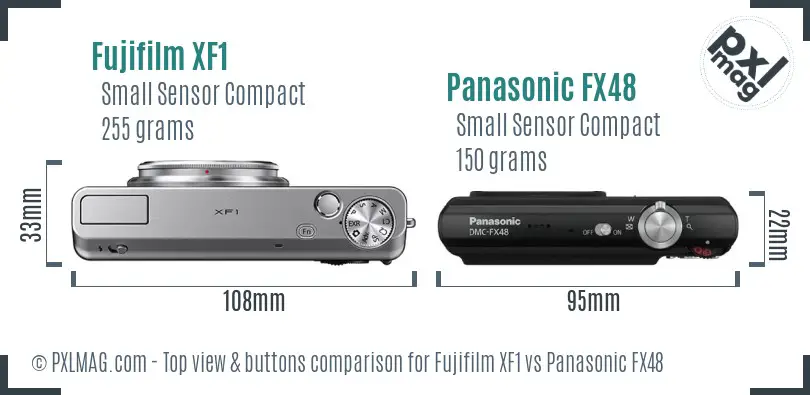 Fujifilm XF1 vs Panasonic FX48 top view buttons comparison