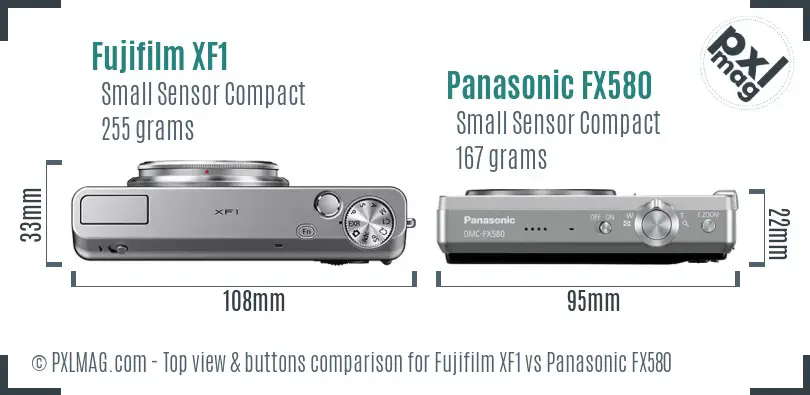 Fujifilm XF1 vs Panasonic FX580 top view buttons comparison