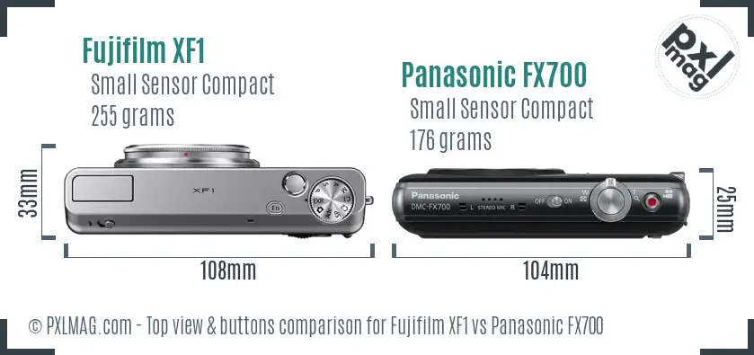 Fujifilm XF1 vs Panasonic FX700 top view buttons comparison