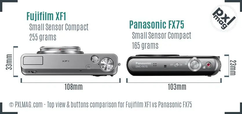 Fujifilm XF1 vs Panasonic FX75 top view buttons comparison