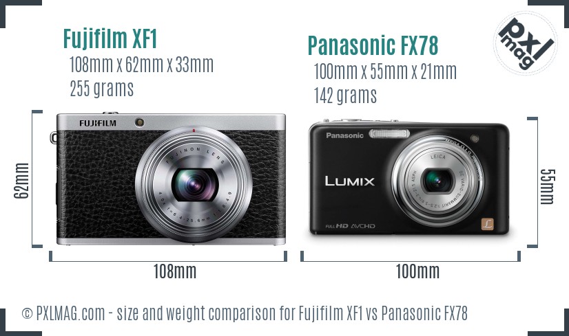 Fujifilm XF1 vs Panasonic FX78 size comparison Fujifilm XF1 vs Panasonic FX78 size comparison