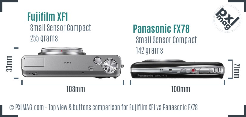 Fujifilm XF1 vs Panasonic FX78 top view buttons comparison