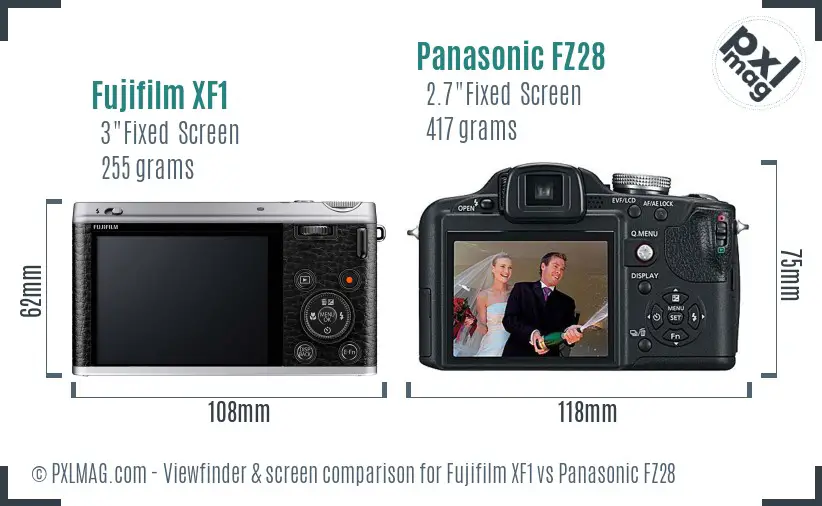 Fujifilm XF1 vs Panasonic FZ28 Screen and Viewfinder comparison Fujifilm XF1 vs Panasonic FZ28 Screen and Viewfinder comparison